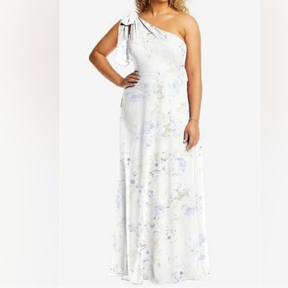 After Six Chiffon Draped One Shoulder Cocktail Weeding Guess Floral Maxi Size 12